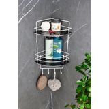 HIMYHOME Kristal Raflı Paslanmaz Beyaz İkili Tel Şampuanlık Yapışkanlı Banyo Köşeliği / Rafı