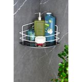 HIMYHOME Kristal Raflı Paslanmaz Beyaz Tel Şampuanlık Yapışkanlı Banyo Düzenleyici Köşeliği Rafı