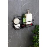HIMYHOME Kristal Raflı Paslanmaz Lamalı Banyo Ve Kozmetik Düzenleyici Siyah Şampuanlık Yapışkanlı Banyo Rafı