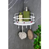 HIMYHOME Kristal Raflı Paslanmaz Lamalı Beyaz Şampuanlık Yapışkanlı Banyo Düzenleyici Köşeliği Rafı