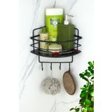 HIMYHOME Kristal Raflı Paslanmaz Lamalı Siyah Şampuanlık Yapışkanlı Banyo Düzenleyici Köşeliği Rafı