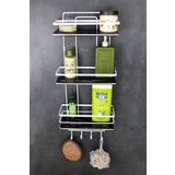 HIMYHOME Kristal Raflı Paslanmaz Lif Askılıklı Üçlü Banyo Ve Kozmetik Düzenleyici Beyaz Banyo Rafı Şampuanlık
