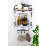 HIMYHOME Kristal Raflı Paslanmaz Siyah Ikili Tel Şampuanlık Yapışkanlı Banyo Köşeliği / Rafı