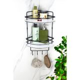 HIMYHOME Kristal Raflı Paslanmaz Siyah Lamalı Ikili Şampuanlık Yapışkanlı Banyo Düzenleyici Köşeliği Rafı