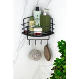 HIMYHOME Kristal Raflı Paslanmaz Siyah Tel Şampuanlık Yapışkanlı Banyo Köşeliği - Rafı