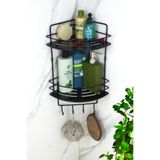 HIMYHOME Paslanmaz Lif Askılıklı Kristal Raflı Siyah Ikili Tel Şampuanlık Yapışkanlı Banyo Köşeliği / Rafı