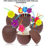Hindistan Cevizi Hawaii Luau Aloha Pipetli İçecek Kabı Bardak 10X13 Cm 1 Adet P81879s2298