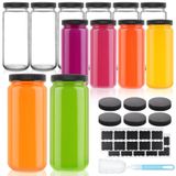 HINGWAH 16 oz Cam Suyu Şişeleri, Kapaklı 12 Cam İçecek Şişesi Seti, Şeffaf Cam Meyve Suyu Kavanozları, Meyve Sıkma, Süt, Smoothies, Çay, Kombucha, Ev Yapımı İçecekler için Yeniden Kullanılabilir Meyve