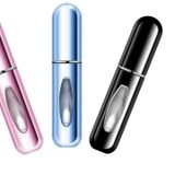 HINNASWA Taşınabilir Mini Doldurulabilir Parfüm Boş Sprey Şişesi Atomizer Alt Dolum Pompası Kılıfı Seyahat ve Giden için 3 Adet 5 ml Paket (Parlak Mavi, Parlak Siyah, Parlak Pembe)
