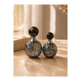 Hinora 2'li Kristal Dekoratif Küre Obje Seti Kırık Cam Desen – Modern Salon, Dresuar ve Orta Sehpa Ev Dekoru Füme 12x7 10x6 cm
