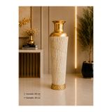 Hinora Dekoratif Metal Yer Vazosu 60 cm Beyaz Gold Büyük Boy Salon ve Ofis Dekoru