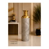 Hinora Dekoratif Metal Yer Vazosu 63 cm Gold Gri Geometrik Desenli Büyük Boy Salon ve Ofis Dekoru