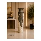 Hinora Dekoratif Metal Yer Vazosu 65 cm Siyah Krem Gold Büyük Boy Salon ve Ofis Dekoru