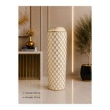 Hinora Dekoratif Metal Yer Vazosu 66 cm Beyaz Gold Fas Desenli Büyük Boy Salon ve Ofis Dekoru