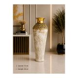 Hinora Dekoratif Metal Yer Vazosu 72 cm Beyaz Gold Ajurlu Büyük Boy Salon ve Ofis Dekoru