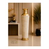 Hinora Dekoratif Metal Yer Vazosu 72 cm Beyaz Gold Büyük Boy Salon ve Ofis Dekoru
