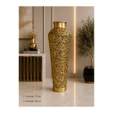 Hinora Dekoratif Metal Yer Vazosu 72 cm Gold Ajurlu Yaprak Desenli Büyük Boy Salon ve Ofis Dekoru
