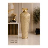 Hinora Dekoratif Metal Yer Vazosu 72 cm Gold Eskitme Etnik Desenli Büyük Boy Salon ve Ofis Dekoru
