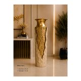 Hinora Dekoratif Metal Yer Vazosu Gold Krem Büyük Boy 55 cm Salon ve Ofis Dekoru