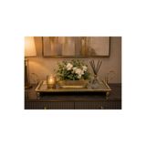 Hinora Dikdörtgen Metal Cam Jardinyer Aynalı Dekoratif Orta Sehpa Sunumluk Altın 64X27X11