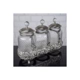 Hinora Gül Desen 3lü Cam Baharatlık Şık Mutfak Kavanoz Seti 38x14x28cm