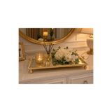 Hinora Home 64 CM Devasa Büyük Dikdörtgen Metal Cam Jardinyer Aynalı Dekoratif Dressuar Üstü Sunumluk Eskitme 64X27X11