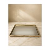 Hinora Home Dekoratif Aynalı Tepsi 37x25 Cm Altın Örgü Çerçeveli Dikdörtgen Sunum ve Salon Tepsisi
