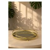 Hinora Home Dekoratif Aynalı Yuvarlak Altın Sunum Tepsisi Gold Metal Burgulu Çerçeveli Salon Sehpa ve Söz Nişan Tepsisi