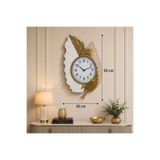 Hinora Home Dekoratif Metal Duvar Saati Gold Beyaz Yaprak Desenli Modern Büyük Boy Salon Duvar Saati 93x60 cm