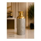 Hinora Home Dekoratif Metal Yer Vazosu 50 cm Gold Gri Geometrik Desenli Salon ve Ofis Dekoru