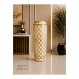 Hinora Home Dekoratif Metal Yer Vazosu 51 cm Beyaz Gold Desenli Büyük Boy Salon ve Ofis Dekoru