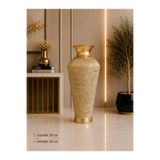 Hinora Home Dekoratif Metal Yer Vazosu 55 cm Gold Eskitme Etnik Desenli Büyük Boy Salon ve Ofis Dekoru