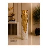 Hinora Home Dekoratif Metal Yer Vazosu 65 cm Gold Krem Büyük Boy Salon ve Ofis Dekoru