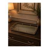 Hinora Home Dikdörtgen Metal Aynalı Cam Tepsi Dekoratif Sunum Tepsisi Rose Gold 46X30X6
