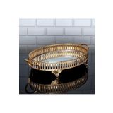 Hinora Home Hürrem Oval Orta Tepsi Aynalı Metal Kulplu Kahve Sunumluk Çikolata Tepsisi Altın 44x26 Cm