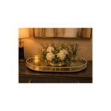 Hinora Home Oval Metal Aynalı Cam Tepsi Dekoratif Sunum Tepsisi Altın 50X30X6