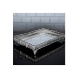 Hinora Hürrem Dikdörtgen Büyük Tepsi Aynalı Metal Kulplu Sunumluk Servis Tepsisi Gümüş 52x27 Cm