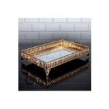 Hinora Hürrem Dikdörtgen Orta Tepsi Aynalı Metal Kulplu Sunumluk Çikolata Tepsisi Altın 44x24 Cm