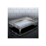 Hinora Hürrem Dikdörtgen Orta Tepsi Aynalı Metal Kulplu Sunumluk Çikolata Tepsisi Gümüş 44x24 Cm