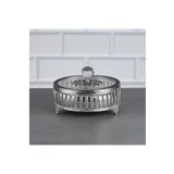 Hinora Hürrem Yuvarlak 15 Cm Şekerlik Kristal Taşlı Cam Kapaklı Metal Çikolatalık Gümüş