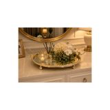 Hinora Oval Metal Cam Jardinyer Aynalı Dekoratif Orta Sehpa Sunumluk Altın 56X37X11
