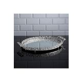Hinora Pırlanta Taşlı Oval Orta Tepsi Aynalı Metal Kulplu Çay Kahve Sunumluk Çikolata Tepsisi Gümüş