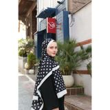 Hint İpek Lara Puantiye Desenli Şal Beyaz-Siyah
