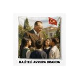 HiperAD Reklam Atatürk ve Çocuklar Türk Bayraklı Okul 23 Nisan Temalı Avrupa Branda Baskı Atatürk Posteri 4 Köşe Metal Kuşgözlü Sınıf Duvar Süsü Eğitim Dekoru