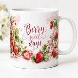 HiperAD Reklam Berry Sweet Days Çilek Desenli Porselen Kupa Bardak 300 ml Süblimasyon Baskılı Hediyelik Kupa - Renkli
