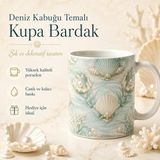 HiperAD Reklam Deniz Kabuğu Temalı Porselen Kupa Bardak 300 ml Kulplu Seramik Kupa Inci Desenli Süblimasyon Baskılı Hediyelik - Renkli