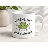 HiperAD Reklam Dikenliyim Ama Sevimliyim Yazılı Kaktüs Desenli Porselen Kupa Bardak 300 ml Süblimasyon Baskılı Sevimli Hediyelik Kupa - Renkli