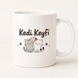 HiperAD Reklam Kedi Keyfi Yazılı Kedi Desenli Porselen Kupa Bardak 300 ml Süblimasyon Baskılı Hediyelik Kupa - Renkli