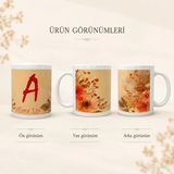HiperAD Reklam Kişiye Özel Isim Yazılabilir Harfli Çiçek Desenli Porselen Kupa 300 ml | Hediyelik Baskılı Kupa Bardak