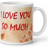 HiperAD Reklam Kupa Bardak Baskılı 330ML Porselen Resimli I Love You So Much Yazılı
